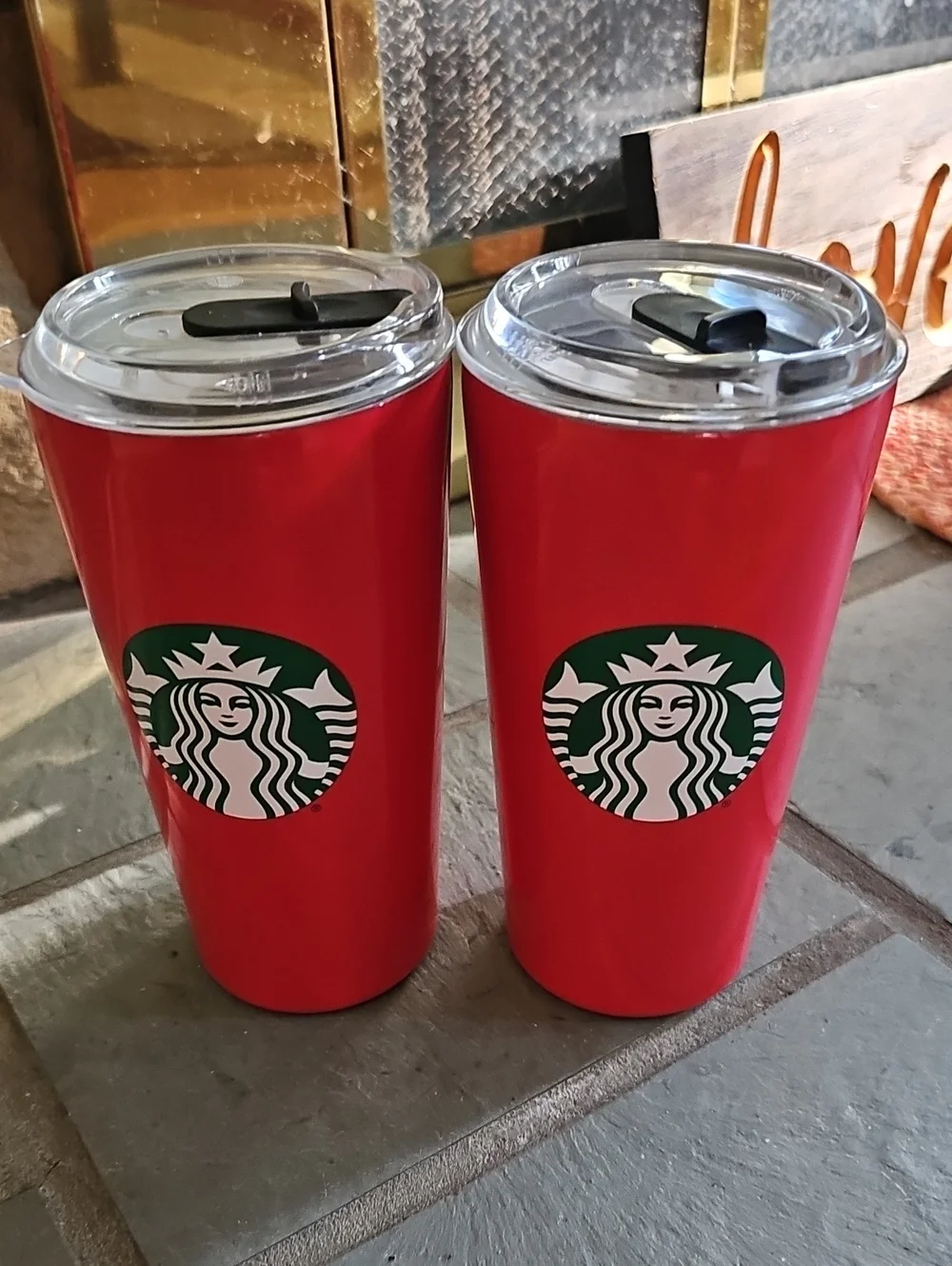 Starbucks 16 oz Red Stainless Travel Cups w/ Lids Bundle of 2 New